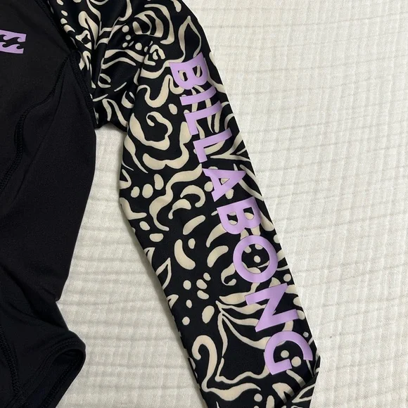 Billabong Black One-Piece Swimsuit with Patterned Long Sleeves - Picture 3 of 6